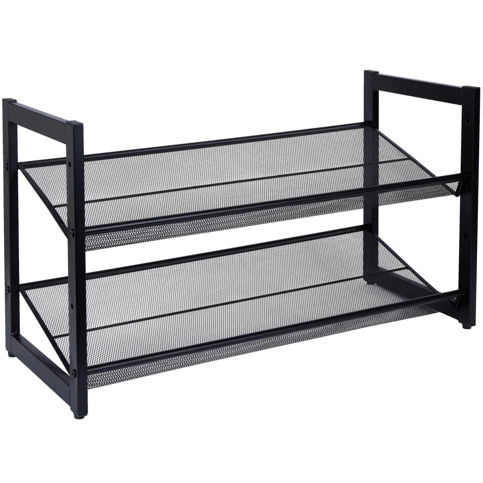 Organize It All 30" Black 2 Tier Adjustable Mesh Shoe Rack